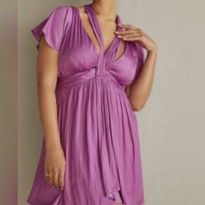 NWOT Antropologie V-Neck Slinky Purple Mini Dress Size 12